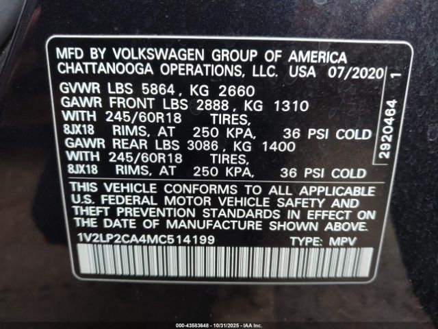 2021 VOLKSWAGEN ATLAS 1V2LP2CA4MC514199 Photo 8