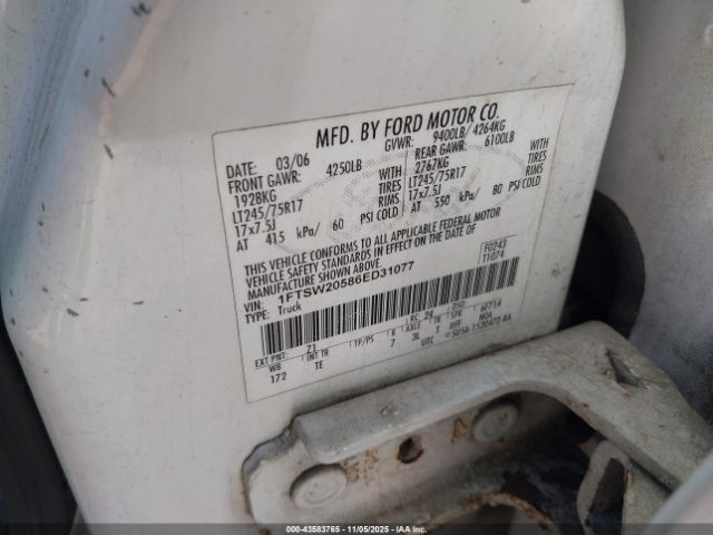 2006 FORD F-250 1FTSW20586ED31077 Photo 8