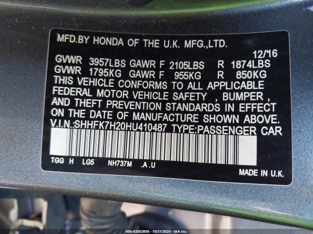 SHHFK7H20HU410487 Honda Civic Lx