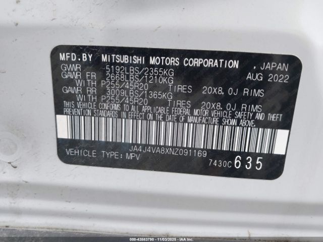 2022 MITSUBISHI OUTLANDER JA4J4VA8XNZ091169 Photo 8