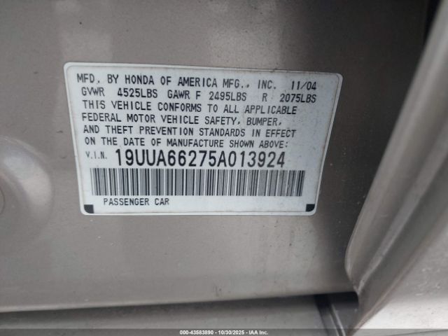 2005 ACURA TL 19UUA66275A013924 Photo 8