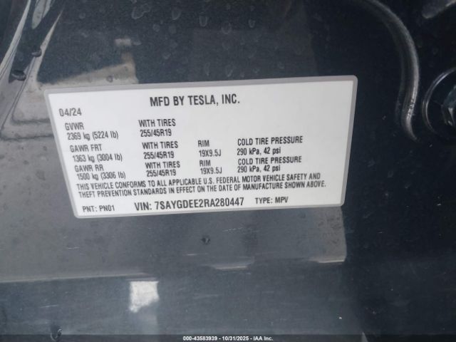 2024 TESLA MODEL Y 7SAYGDEE2RA280447 Photo 8