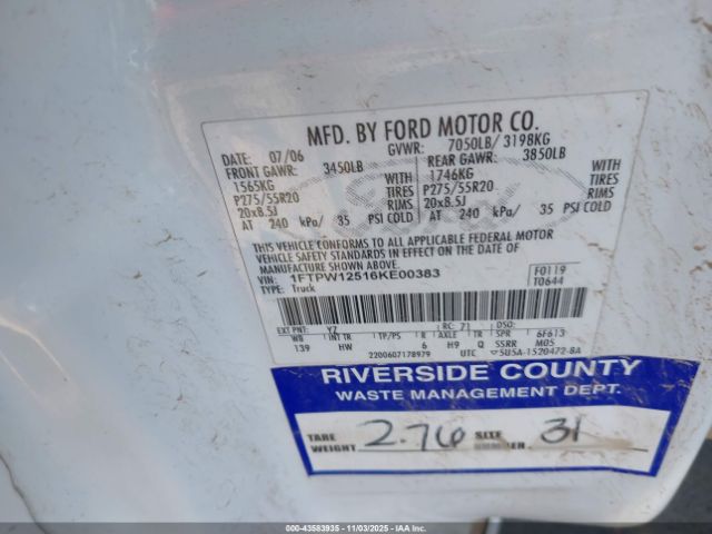 2006 FORD F-150 1FTPW12516KE00383 Photo 8