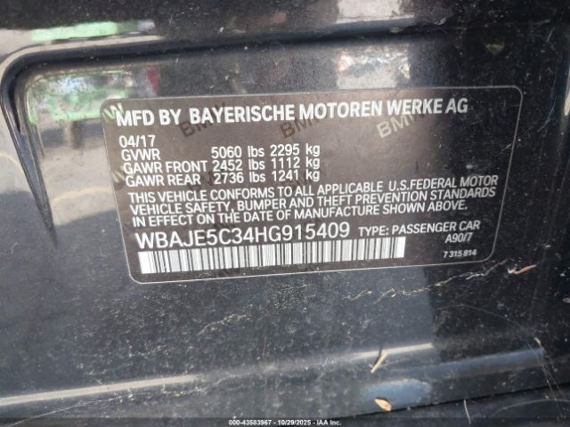 2017 BMW 540I WBAJE5C34HG915409 Photo 8