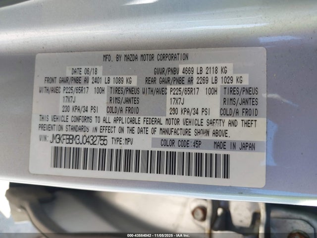 Aukcja sprzedaży 2018 Mazda Cx-5 Sport, vin: JM3KFBBM3J0432755, numer aukcji: 43584042