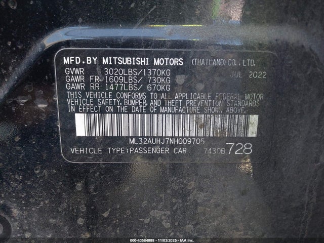 2022 MITSUBISHI MIRAGE ML32AUHJ7NH009705 Photo 8