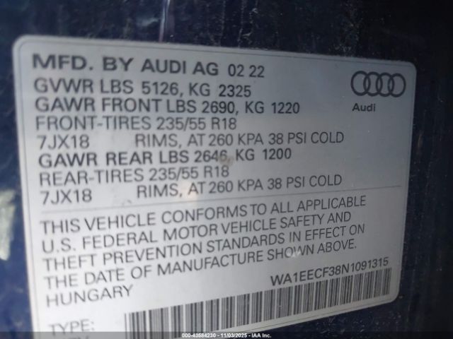 2022 AUDI Q3 WA1EECF38N1091315 Photo 8