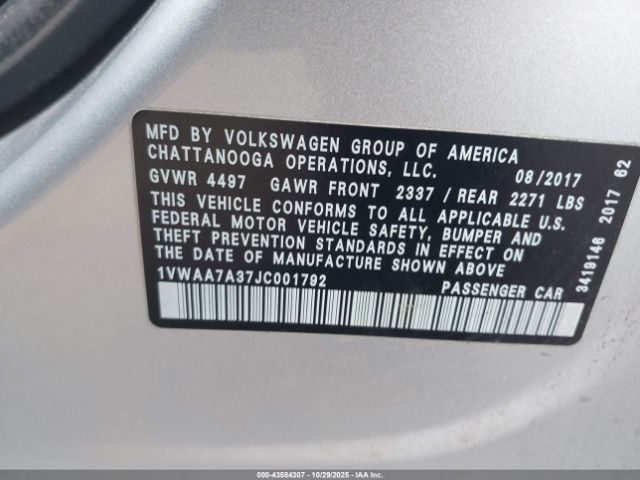 2018 VOLKSWAGEN PASSAT 1VWAA7A37JC001792 Photo 8