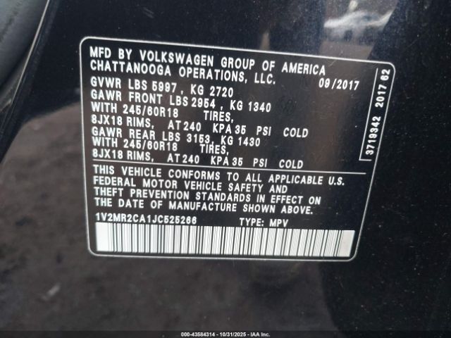2018 VOLKSWAGEN ATLAS 1V2MR2CA1JC525266 Photo 8