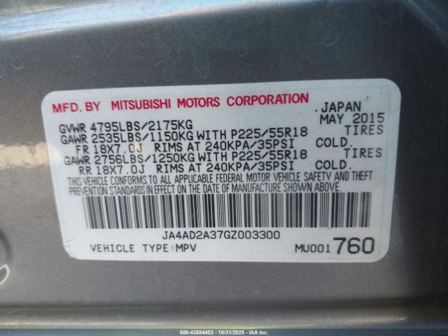 2016 MITSUBISHI OUTLANDER JA4AD2A37GZ003300 Photo 8