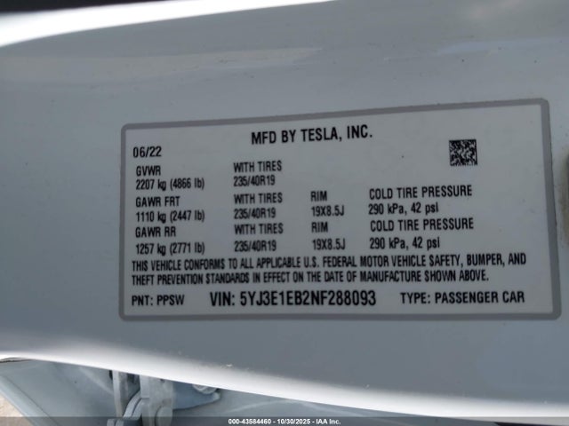 2022 TESLA MODEL 3 5YJ3E1EB2NF288093 Photo 8