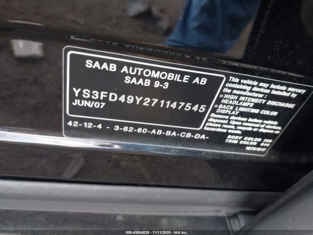 2007 SAAB 9-3 YS3FD49Y271147545 Photo 8