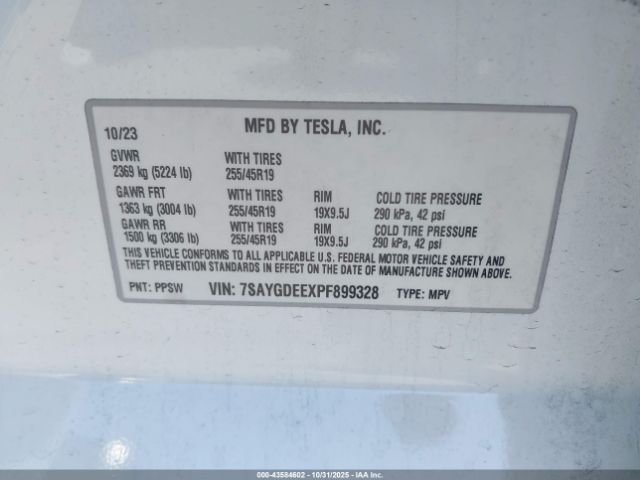2023 TESLA MODEL Y 7SAYGDEEXPF899328 Photo 8