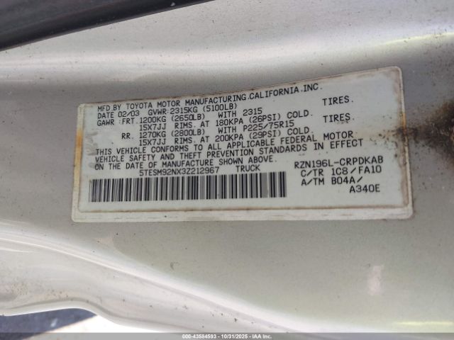 2003 TOYOTA TACOMA 5TESM92NX3Z212967 Photo 8