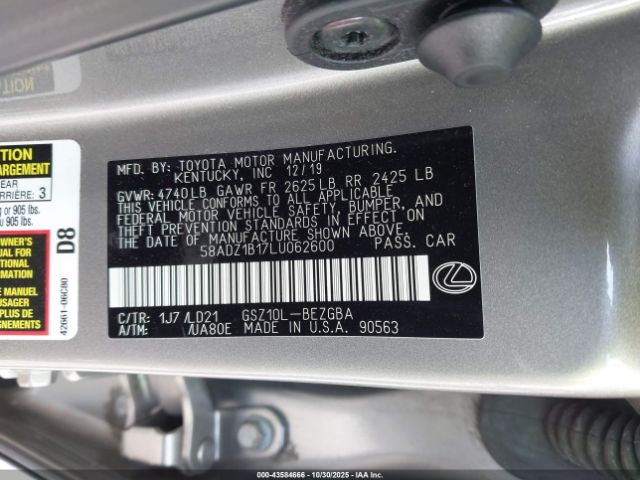 2020 LEXUS ES 350 58ADZ1B17LU062600 Photo 8