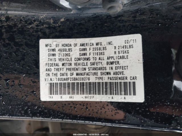 2011 ACURA TL 19UUA8F25BA009278 Photo 8