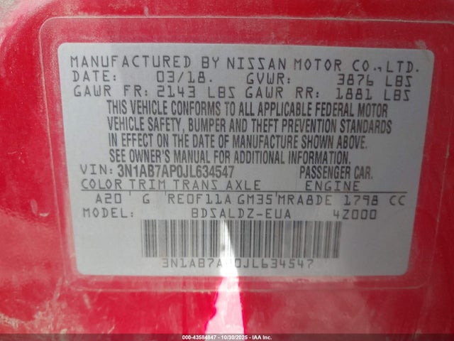 Nissan SENTRA SV 2018 3N1AB7AP0JL634547 Image 9