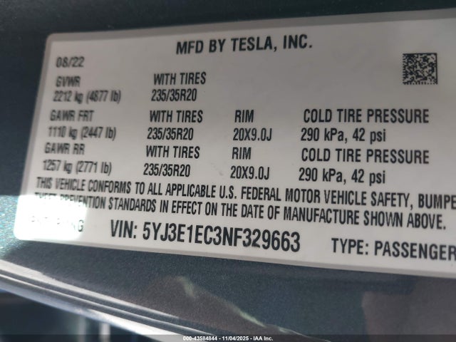 2022 TESLA MODEL 3 5YJ3E1EC3NF329663 Photo 8