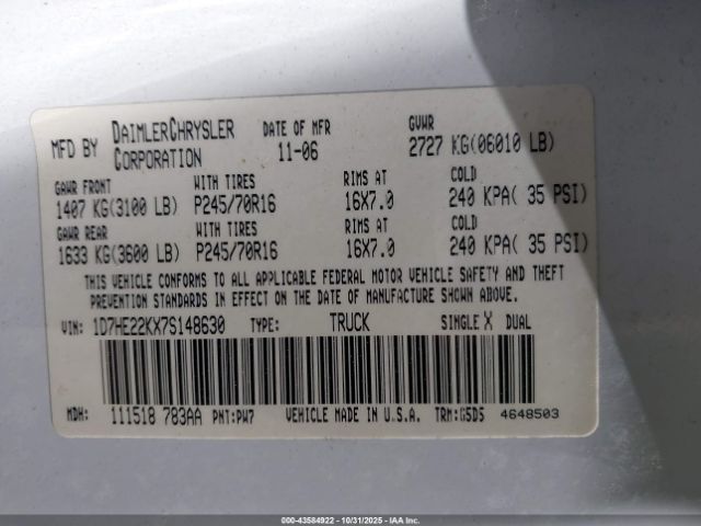 2007 DODGE DAKOTA 1D7HE22KX7S148630 Photo 8