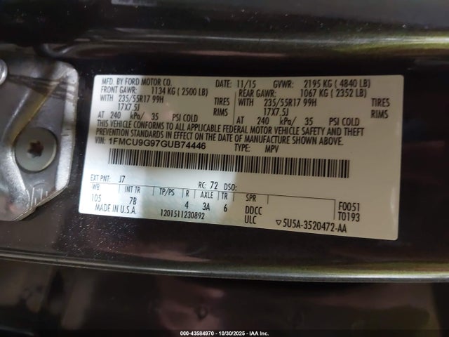 1FMCU9G97GUB74446 Ford ESCAPE SE