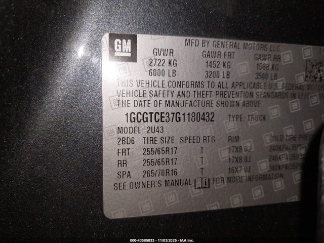 1GCGTCE37G1180432 Chevrolet Colorado Lt