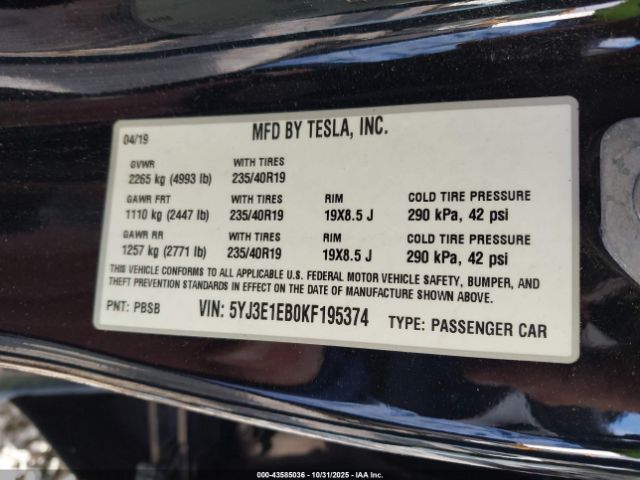 2019 TESLA MODEL 3 5YJ3E1EB0KF195374 Photo 8