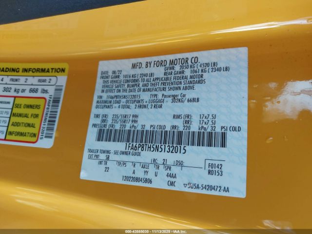2022 FORD MUSTANG 1FA6P8TH5N5132015 Photo 8