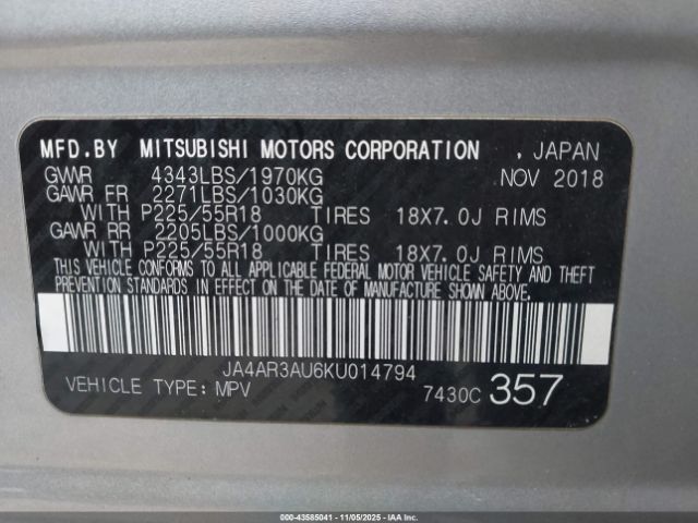 2019 MITSUBISHI OUTLANDER SPORT JA4AR3AU6KU014794 Photo 8