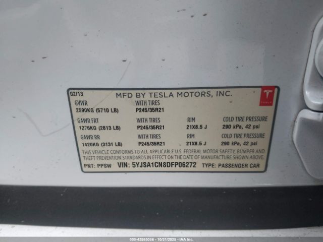 2013 TESLA MODEL S 5YJSA1CN8DFP06272 Photo 8