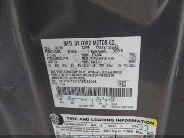 2010 FORD F-150 1FTFW1EV1AFD25998 Photo 8