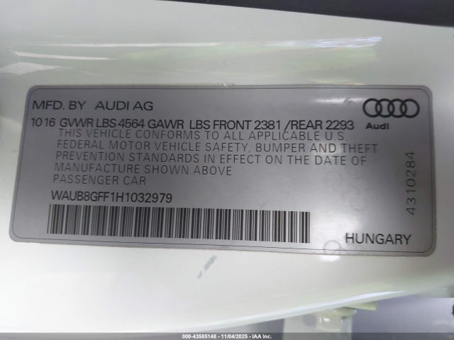 Продажа на аукционе авто 2017 Audi A3 Premium, vin: WAUB8GFF1H1032979, номер лота: 43585148