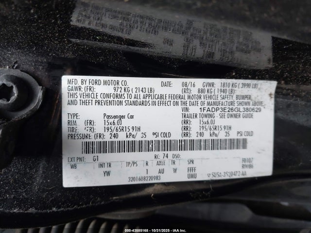 Ford FOCUS S 2016 1FADP3E26GL380629 Image 9