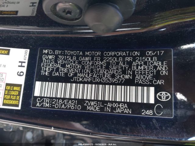 2017 TOYOTA PRIUS JTDKARFUXH3539577 Photo 8