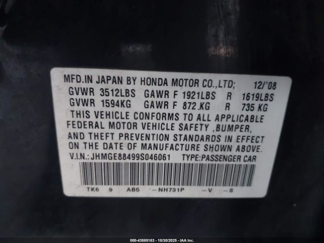 2009 HONDA FIT JHMGE88499S046061 Photo 8