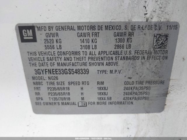 2016 CADILLAC SRX 3GYFNEE33GS548339 Photo 8