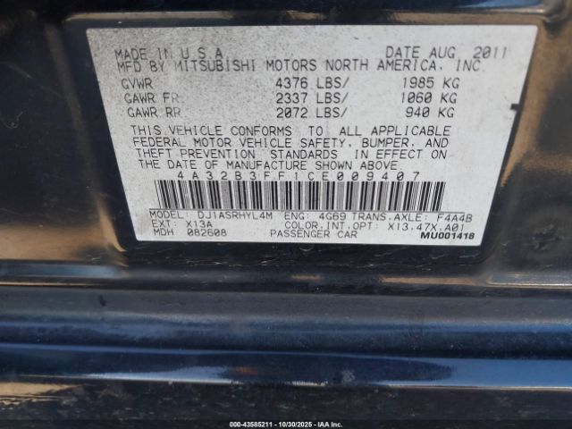 2012 MITSUBISHI GALANT 4A32B3FF1CE009407 Photo 8