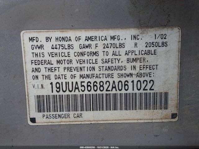 2002 ACURA TL 19UUA56682A061022 Photo 8