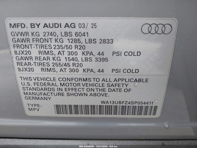 2025 AUDI Q4 SPORTBACK E-TRON WA13UBFZ4SP054411 Photo 8