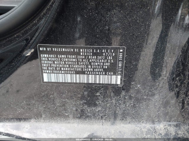 43585322 :رقم المزاد ، 3VWN57BU5KM233563 vin ، 2019 Volkswagen Jetta 1.4t S مزاد بيع