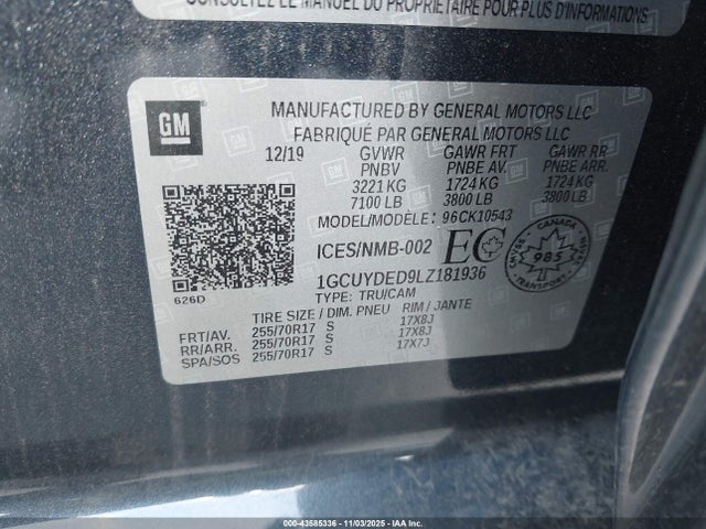 Aukcja sprzedaży 2020 Chevrolet Silverado 1500 4wd  Short Bed Lt/4wd  Standard Bed Lt, vin: 1GCUYDED9LZ181936, numer aukcji: 43585336