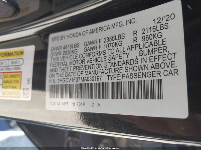 Honda l15be 2021 1HGCV1F37MA030197 Image 9