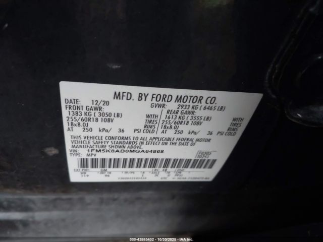 2021 FORD POLICE INTERCEPTOR UTILITY 1FM5K8AB0MGA64868 Photo 8