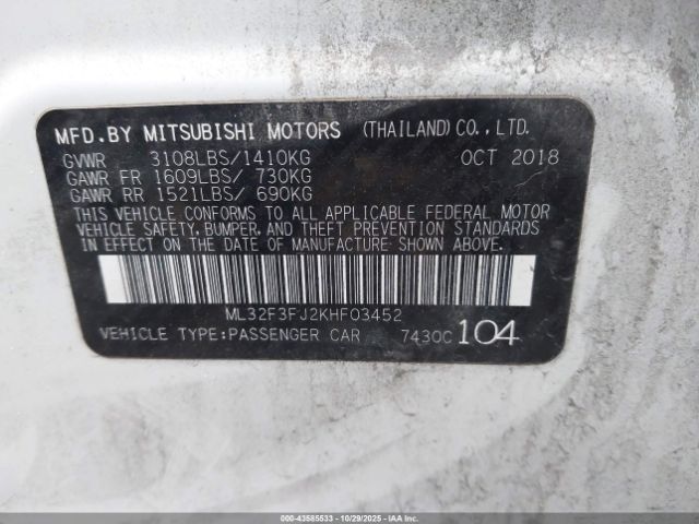 2019 MITSUBISHI MIRAGE G4 ML32F3FJ2KHF03452 Photo 8