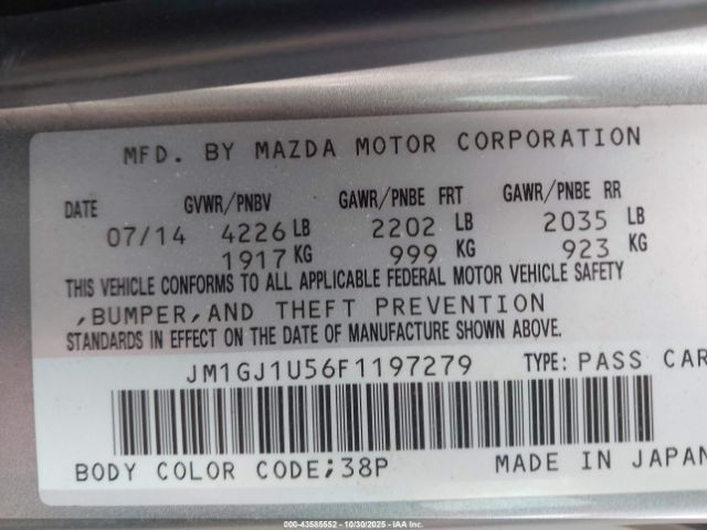 2015 MAZDA MAZDA6 JM1GJ1U56F1197279 Photo 8