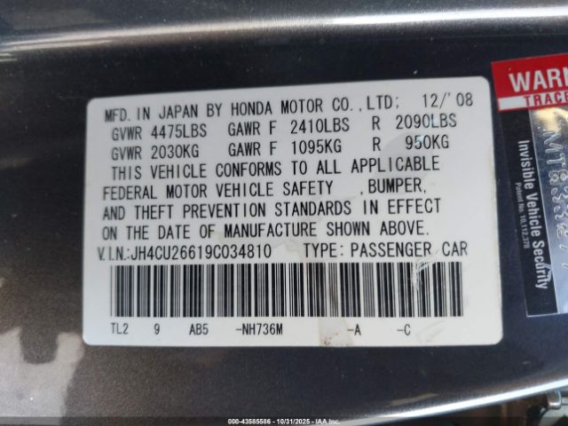 2009 ACURA TSX JH4CU26619C034810 Photo 8