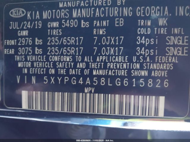 2020 KIA SORENTO 5XYPG4A58LG615826 Photo 8