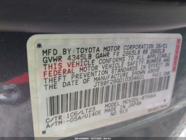 2001 LEXUS ES 300 JT8BF28G010334601 Photo 8