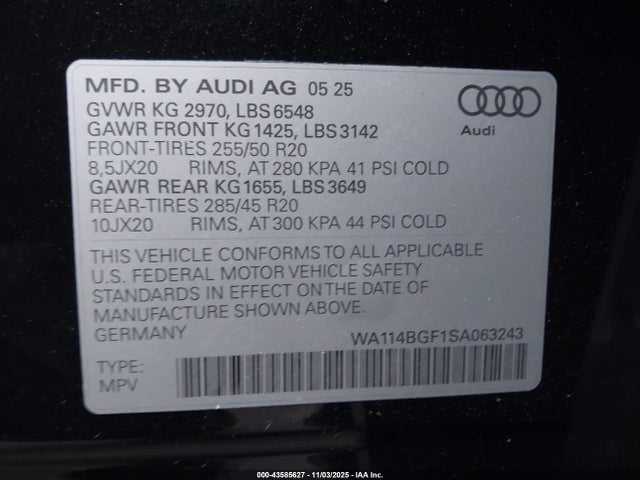 2025 AUDI Q6 E-TRON WA114BGF1SA063243 Photo 8