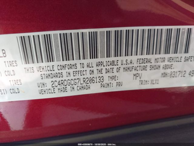 2020 DODGE GRAND CARAVAN 2C4RDGCG7LR206133 Photo 8