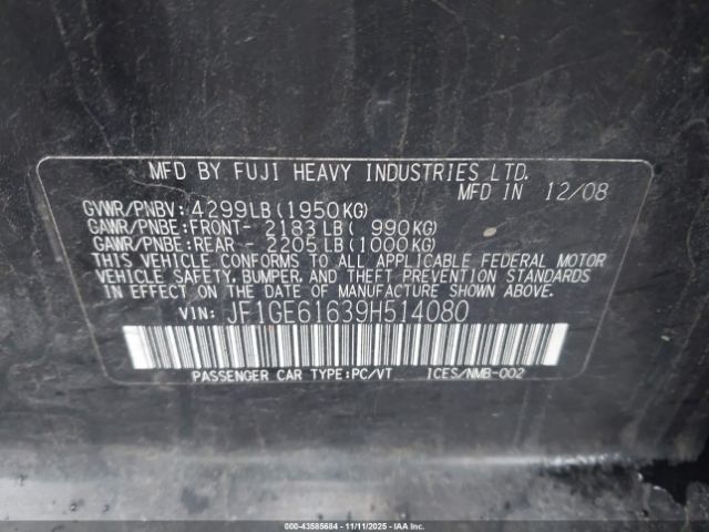 2009 SUBARU IMPREZA JF1GE61639H514080 Photo 8